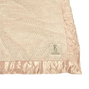 Pink Little Giraffe Baby Blanket Plush Satin Trim 34” X 28”